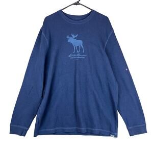 Eddie Bauer Mens Sweatshirt Blue Moose Graphic Thermal Pullover Long Sleeve TXL